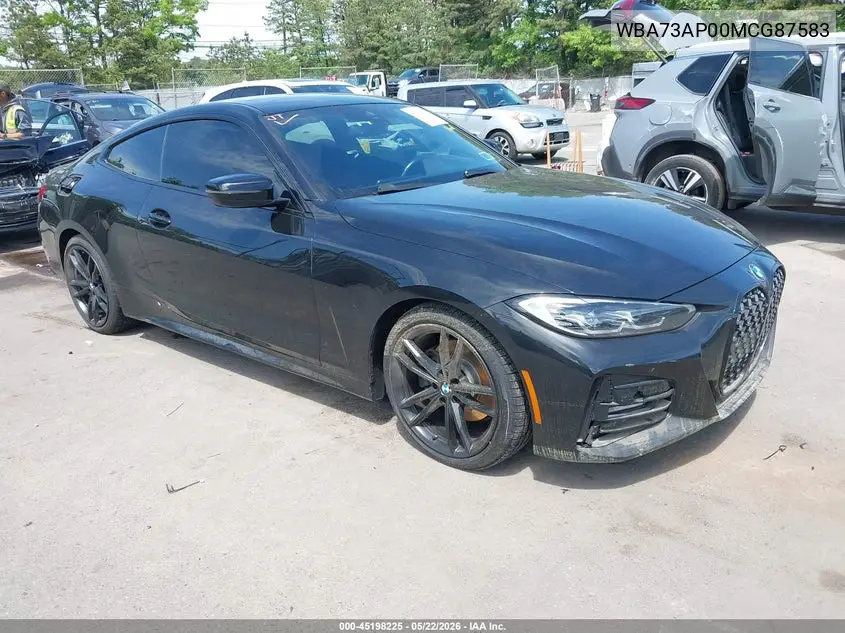 2021 BMW 430I xDrive VIN: WBA73AP00MCG87583 Lot: 45198225