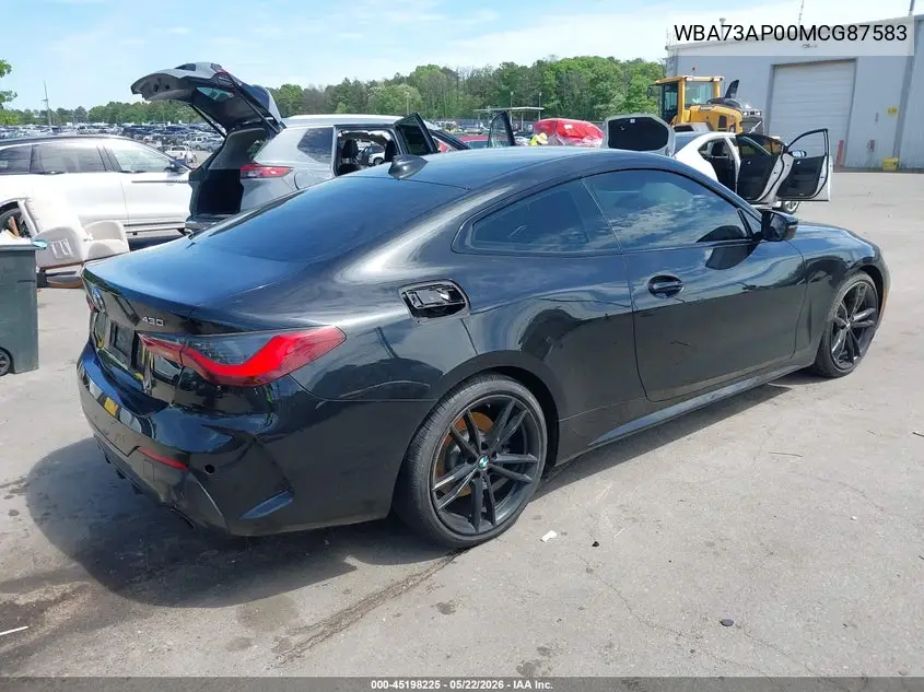 2021 BMW 430I xDrive VIN: WBA73AP00MCG87583 Lot: 45198225