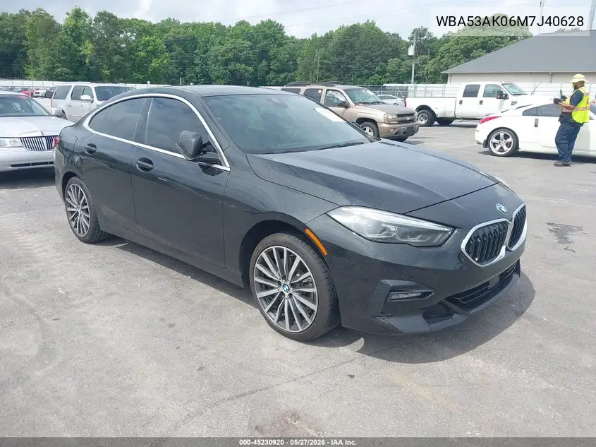2021 BMW 228I Gran Coupe Sdrive VIN: WBA53AK06M7J40628 Lot: 45230920