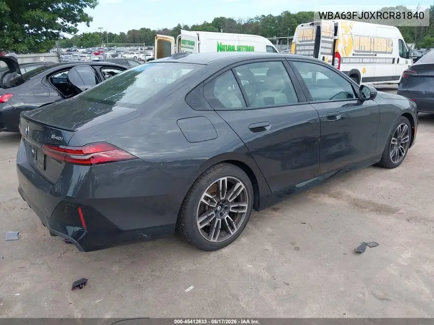 2024 BMW 540I xDrive VIN: WBA63FJ0XRCR81840 Lot: 45412633