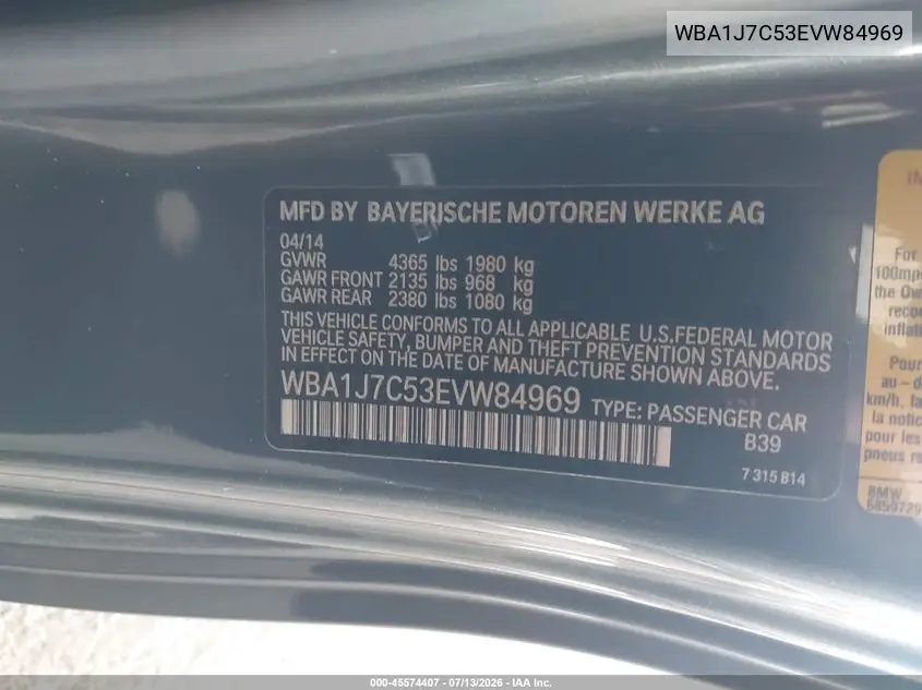 2014 BMW M235 VIN: WBA1J7C53EVW84969 Lot: 45574407