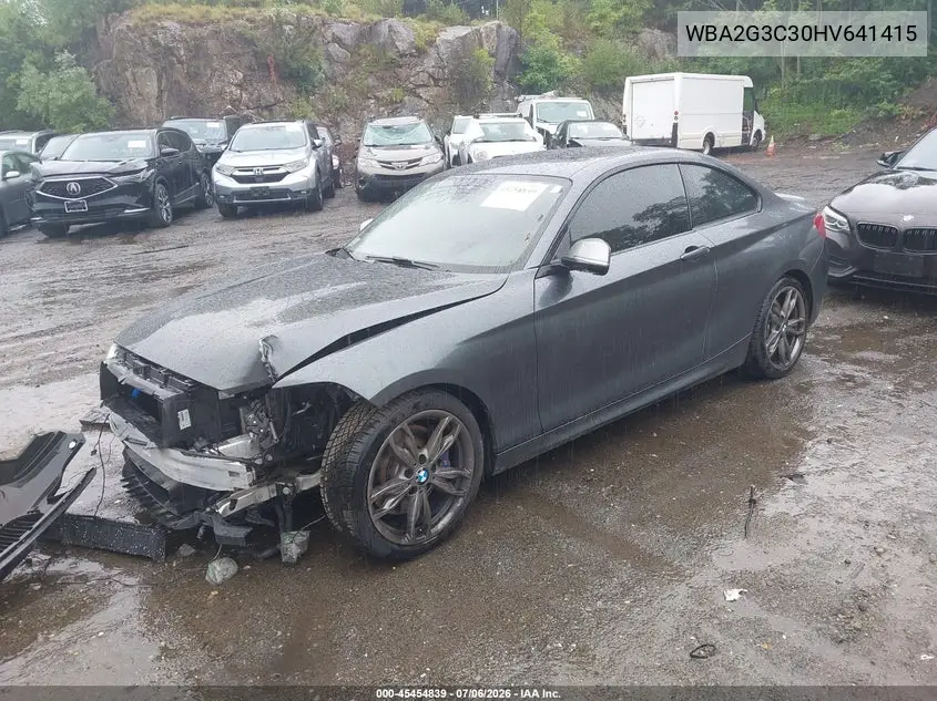 2017 BMW M240I xDrive VIN: WBA2G3C30HV641415 Lot: 45454839