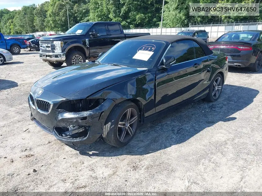 2017 BMW 230I VIN: WBA2K9C35HV647650 Lot: 45455334