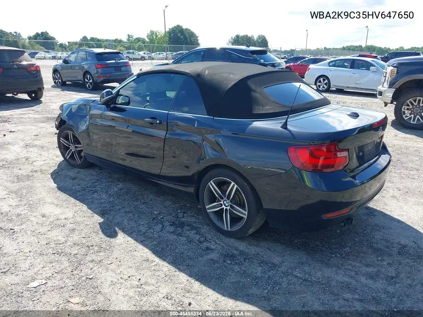 2017 BMW 230I VIN: WBA2K9C35HV647650 Lot: 45455334