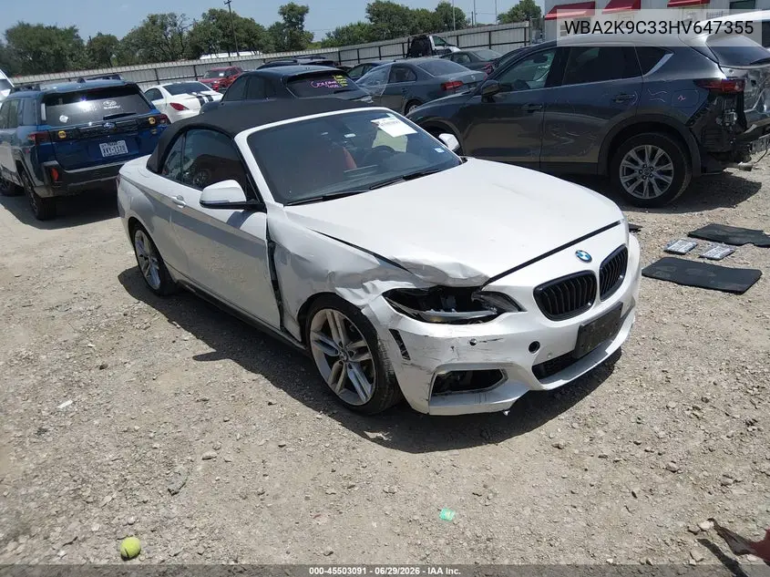 2017 BMW 230I VIN: WBA2K9C33HV647355 Lot: 45503091