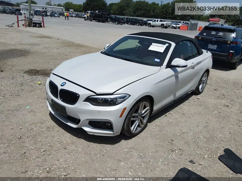 2017 BMW 230I VIN: WBA2K9C33HV647355 Lot: 45503091