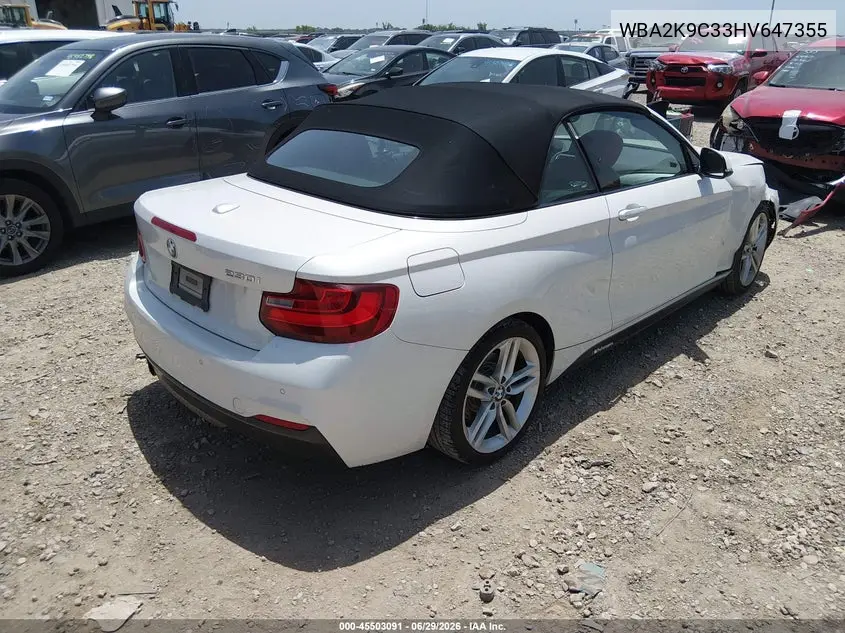 2017 BMW 230I VIN: WBA2K9C33HV647355 Lot: 45503091