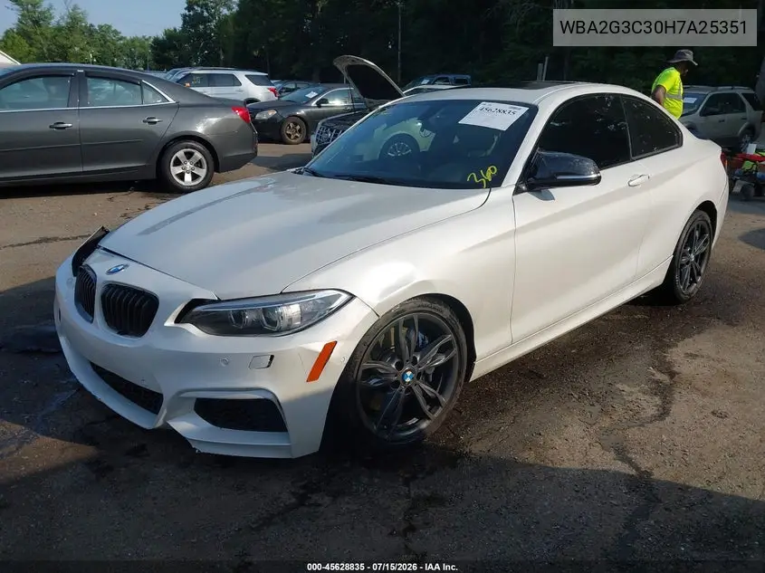 2017 BMW M240I xDrive VIN: WBA2G3C30H7A25351 Lot: 45628835