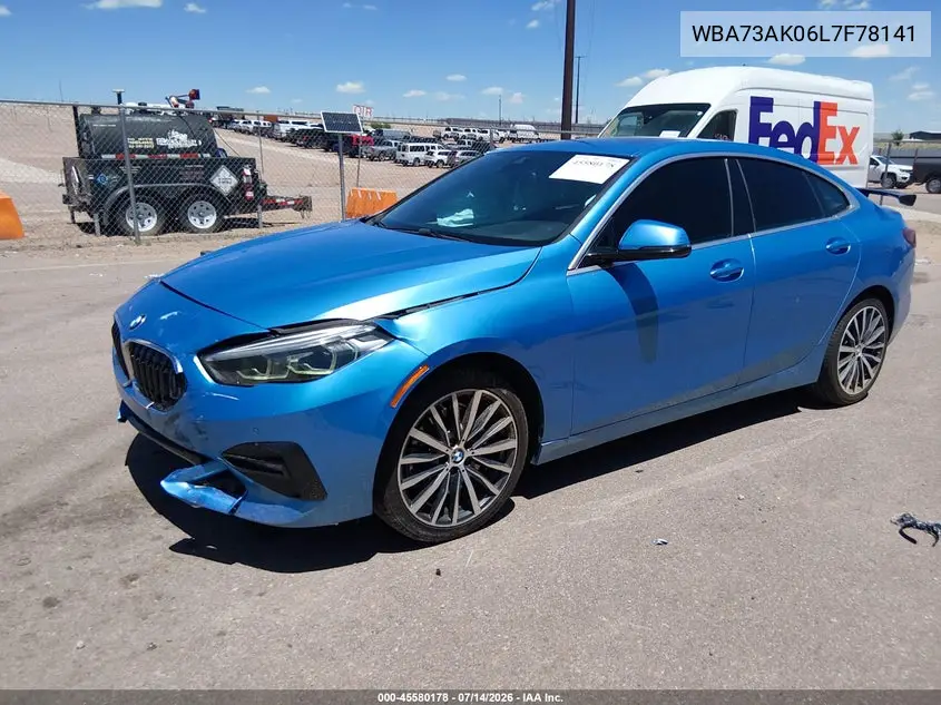 2020 BMW 228I Gran Coupe xDrive VIN: WBA73AK06L7F78141 Lot: 45580178