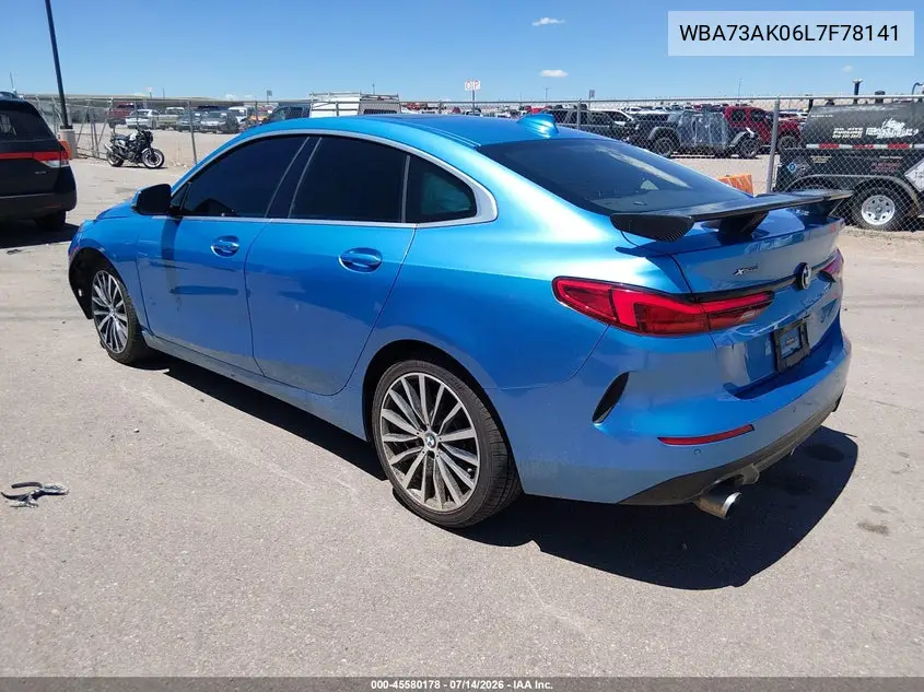 2020 BMW 228I Gran Coupe xDrive VIN: WBA73AK06L7F78141 Lot: 45580178