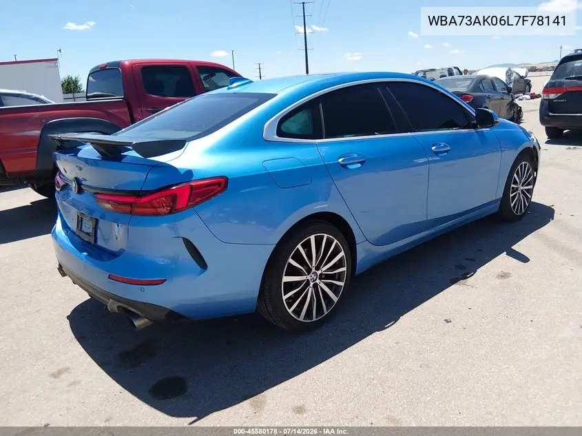 2020 BMW 228I Gran Coupe xDrive VIN: WBA73AK06L7F78141 Lot: 45580178