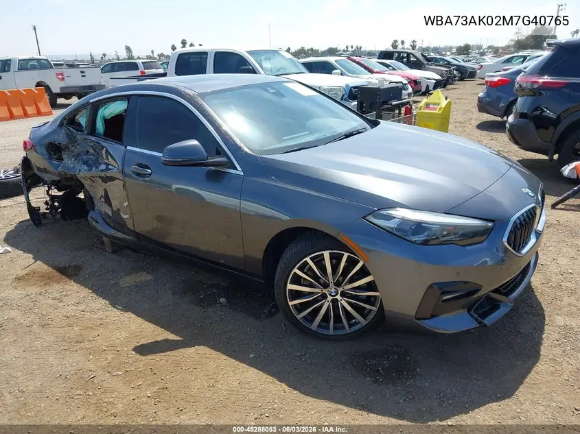 2021 BMW 228I Gran Coupe xDrive VIN: WBA73AK02M7G40765 Lot: 45288053