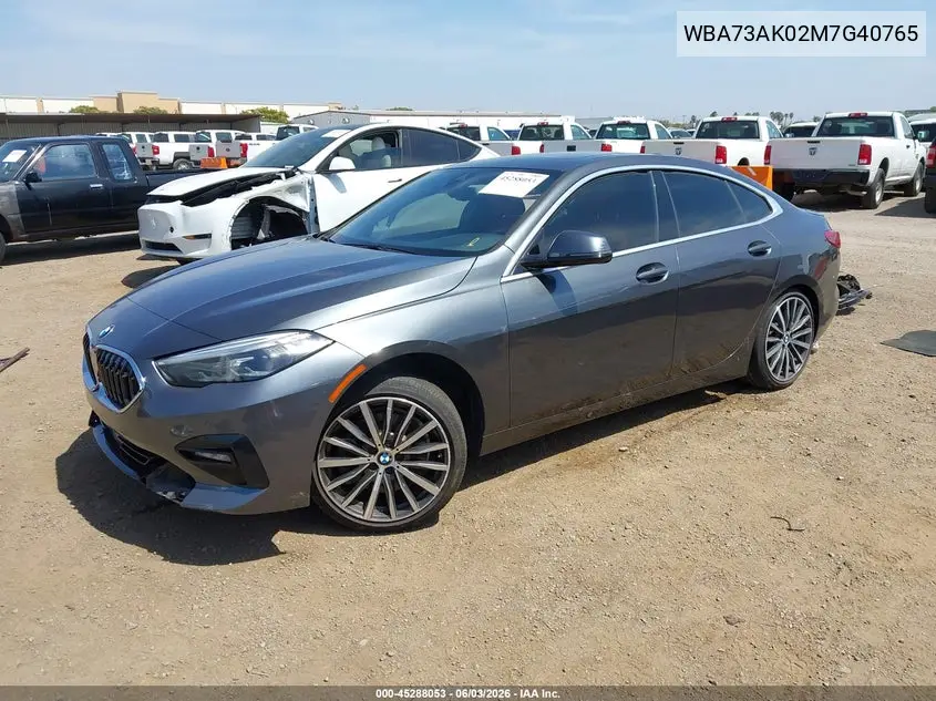 2021 BMW 228I Gran Coupe xDrive VIN: WBA73AK02M7G40765 Lot: 45288053