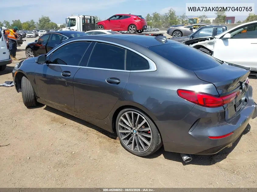 2021 BMW 228I Gran Coupe xDrive VIN: WBA73AK02M7G40765 Lot: 45288053