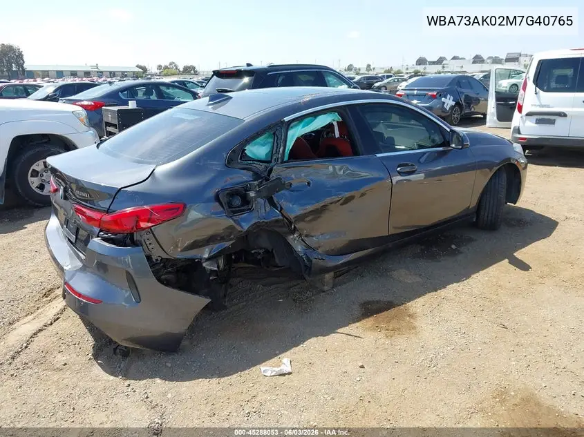 2021 BMW 228I Gran Coupe xDrive VIN: WBA73AK02M7G40765 Lot: 45288053