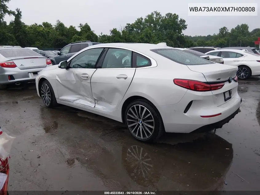 2021 BMW 228I Gran Coupe xDrive VIN: WBA73AK0XM7H00808 Lot: 45333543