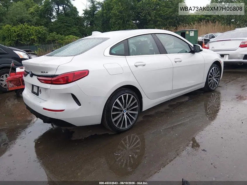 2021 BMW 228I Gran Coupe xDrive VIN: WBA73AK0XM7H00808 Lot: 45333543