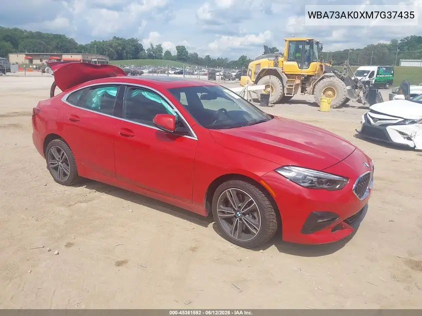 2021 BMW 228I Gran Coupe xDrive VIN: WBA73AK0XM7G37435 Lot: 45361592