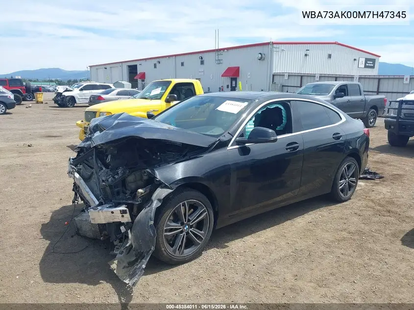 2021 BMW 228I Gran Coupe xDrive VIN: WBA73AK00M7H47345 Lot: 45384011