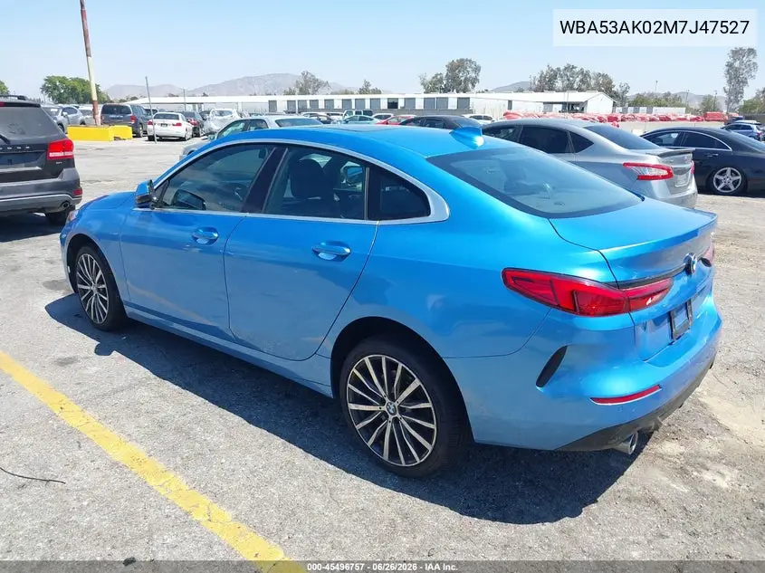 2021 BMW 228I Gran Coupe Sdrive VIN: WBA53AK02M7J47527 Lot: 45496757
