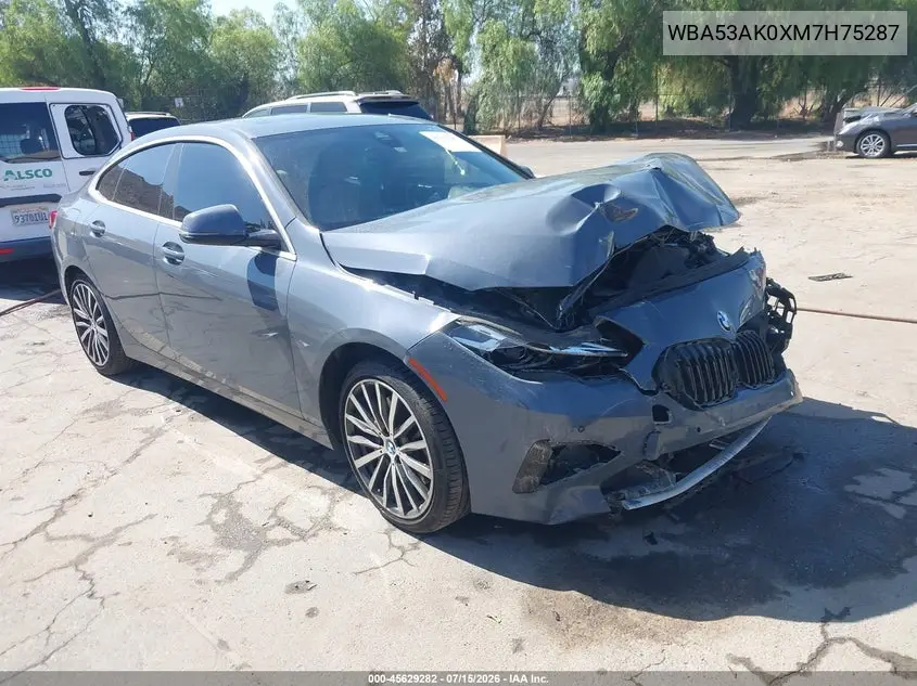 2021 BMW 228I Gran Coupe Sdrive VIN: WBA53AK0XM7H75287 Lot: 45629282