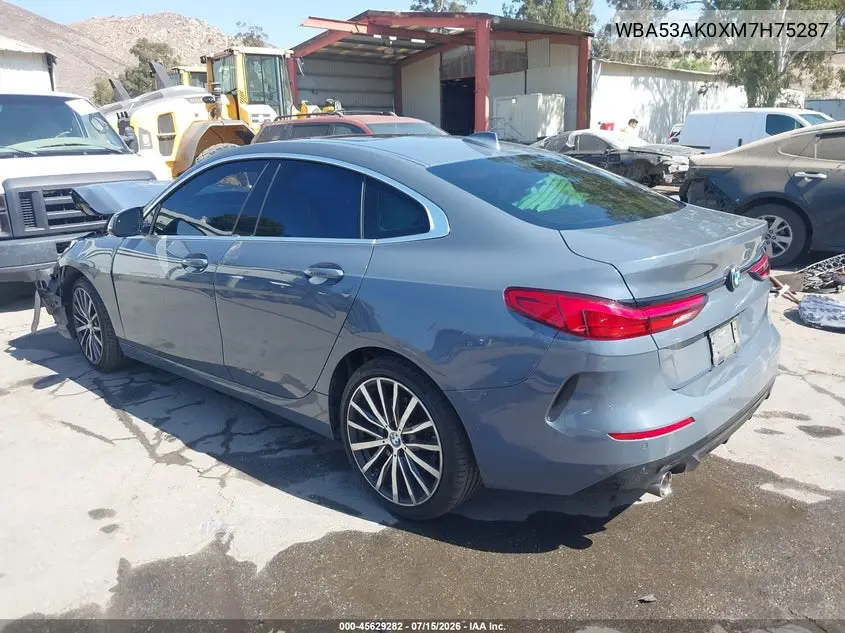 2021 BMW 228I Gran Coupe Sdrive VIN: WBA53AK0XM7H75287 Lot: 45629282