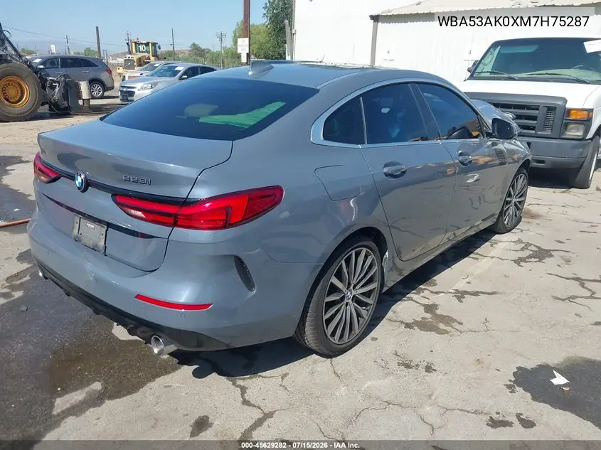 2021 BMW 228I Gran Coupe Sdrive VIN: WBA53AK0XM7H75287 Lot: 45629282