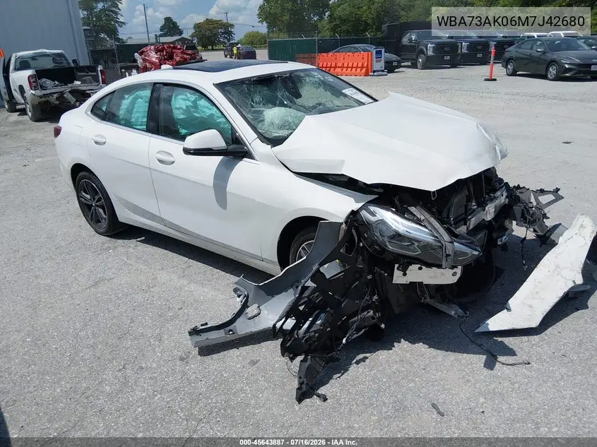 2021 BMW 228I Gran Coupe xDrive VIN: WBA73AK06M7J42680 Lot: 45643887