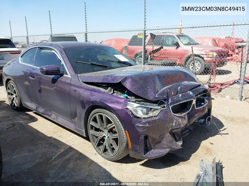 2022 BMW 230 I VIN: 3MW23CM03N8C49415 Lot: 45125577