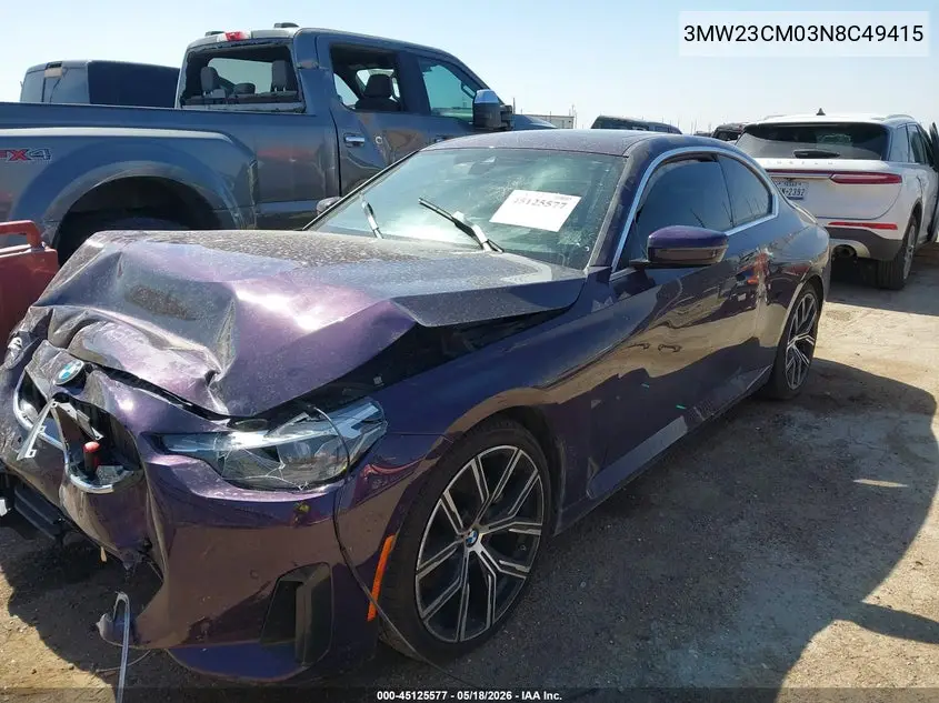 2022 BMW 230 I VIN: 3MW23CM03N8C49415 Lot: 45125577