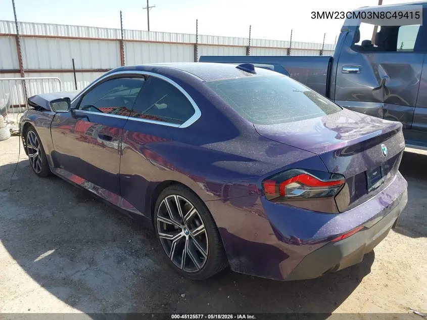 2022 BMW 230 I VIN: 3MW23CM03N8C49415 Lot: 45125577