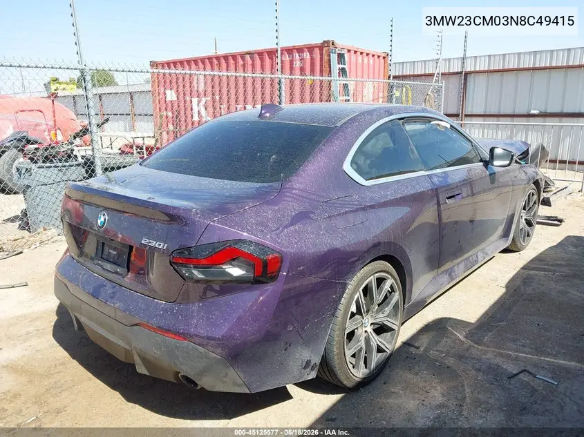 2022 BMW 230 I VIN: 3MW23CM03N8C49415 Lot: 45125577