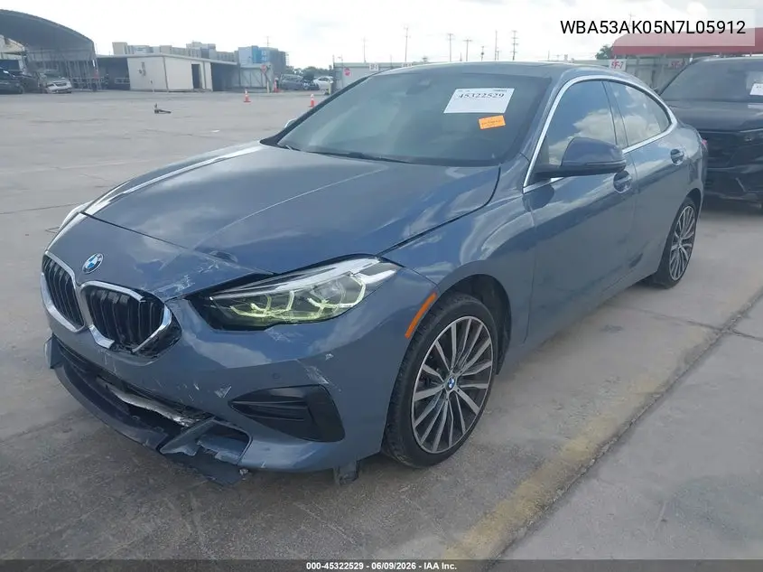 2022 BMW 228 Gran Coupe I Sdrive VIN: WBA53AK05N7L05912 Lot: 45322529