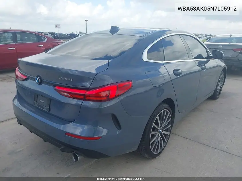 2022 BMW 228 Gran Coupe I Sdrive VIN: WBA53AK05N7L05912 Lot: 45322529