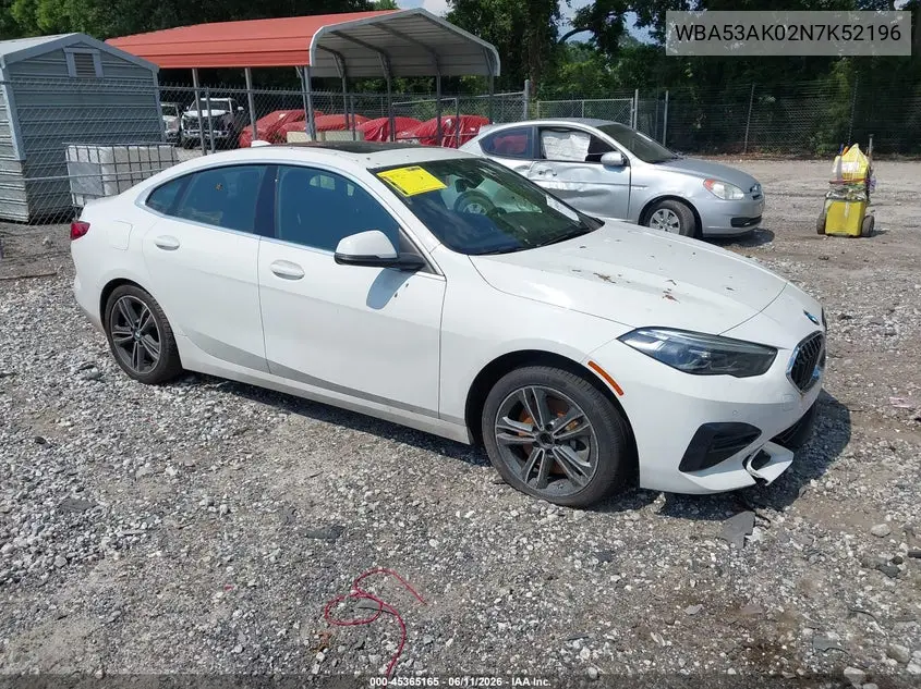 2022 BMW 228 Gran Coupe I Sdrive VIN: WBA53AK02N7K52196 Lot: 45365165