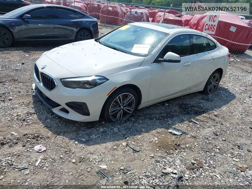 2022 BMW 228 Gran Coupe I Sdrive VIN: WBA53AK02N7K52196 Lot: 45365165