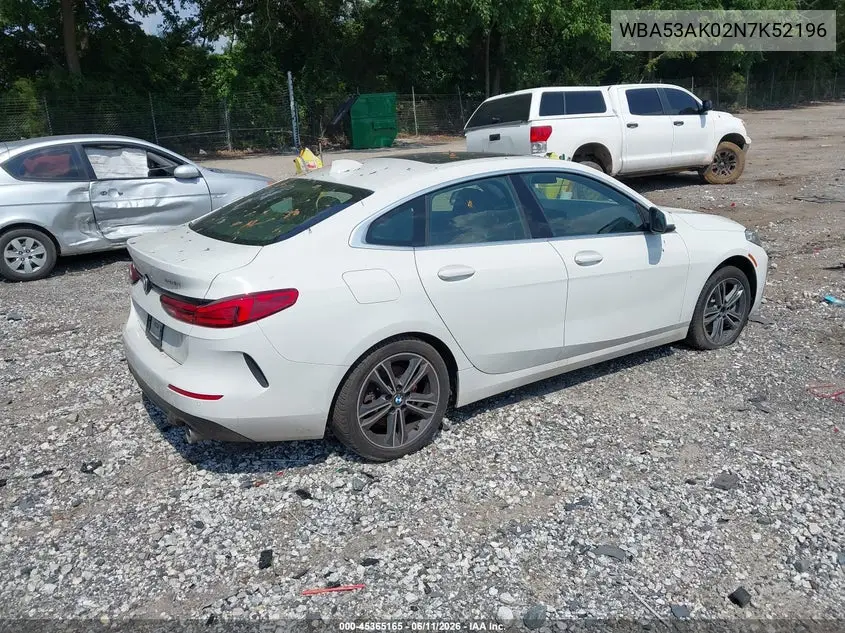 2022 BMW 228 Gran Coupe I Sdrive VIN: WBA53AK02N7K52196 Lot: 45365165
