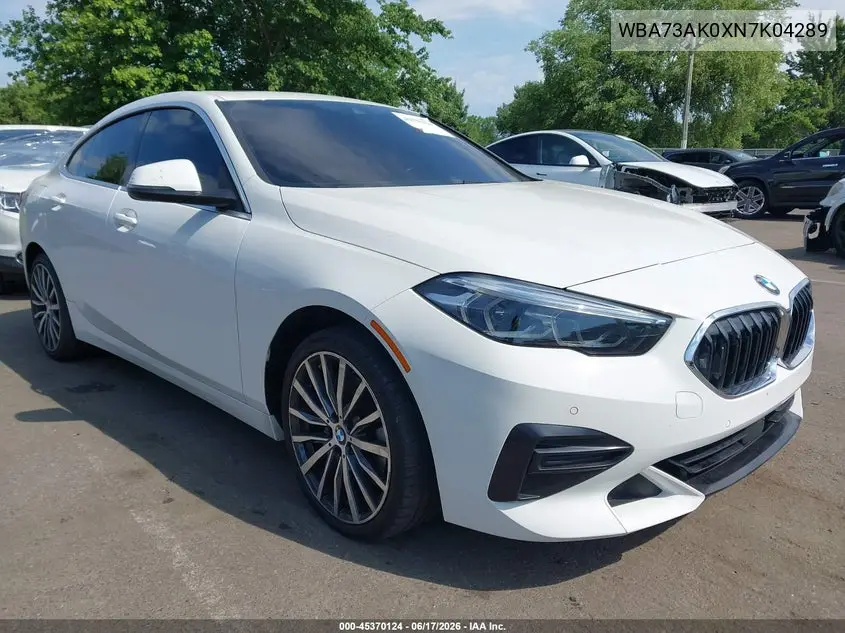 2022 BMW 228 Gran Coupe I xDrive VIN: WBA73AK0XN7K04289 Lot: 45370124