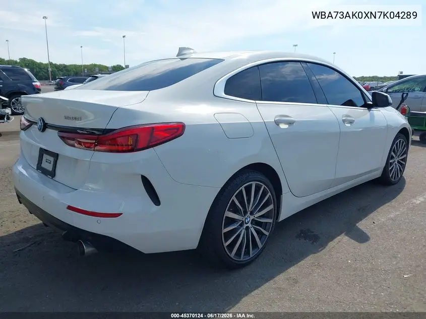 2022 BMW 228 Gran Coupe I xDrive VIN: WBA73AK0XN7K04289 Lot: 45370124