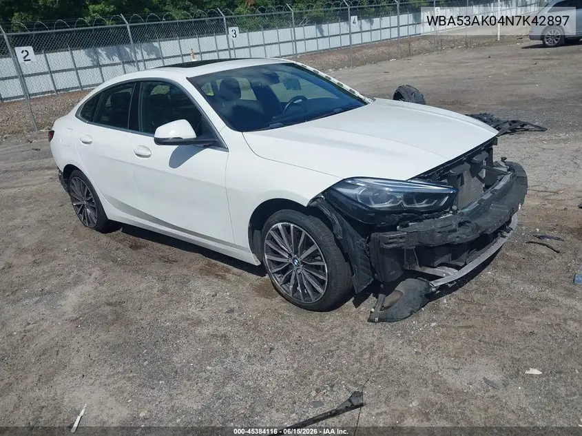 2022 BMW 228 Gran Coupe I Sdrive VIN: WBA53AK04N7K42897 Lot: 45384116