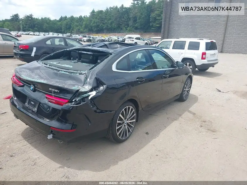 2022 BMW 228 Gran Coupe I xDrive VIN: WBA73AK06N7K44787 Lot: 45464282
