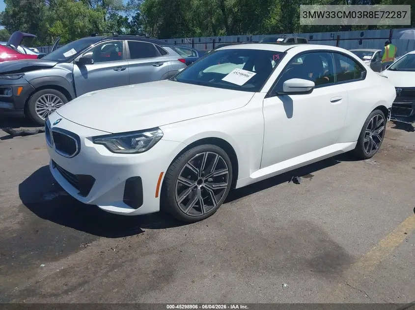 2024 BMW 230I xDrive VIN: 3MW33CM03R8E72287 Lot: 45298906