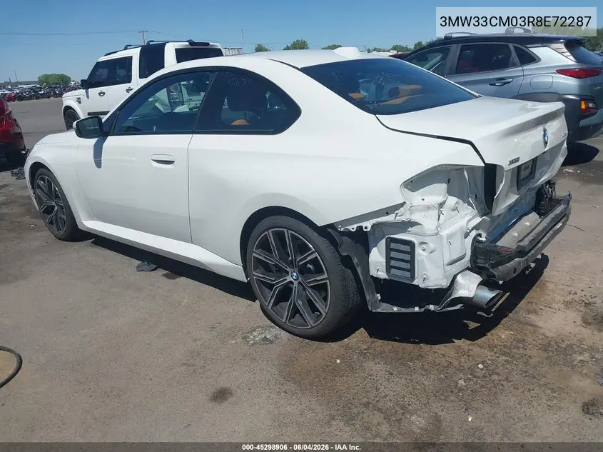 2024 BMW 230I xDrive VIN: 3MW33CM03R8E72287 Lot: 45298906