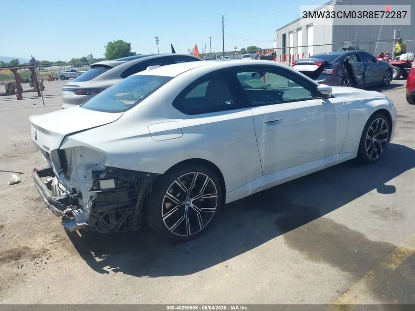 2024 BMW 230I xDrive VIN: 3MW33CM03R8E72287 Lot: 45298906