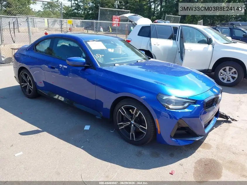 2024 BMW 230I xDrive VIN: 3MW33CM03R8E24143 Lot: 45465587