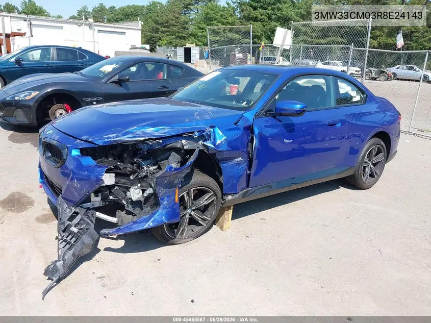 2024 BMW 230I xDrive VIN: 3MW33CM03R8E24143 Lot: 45465587