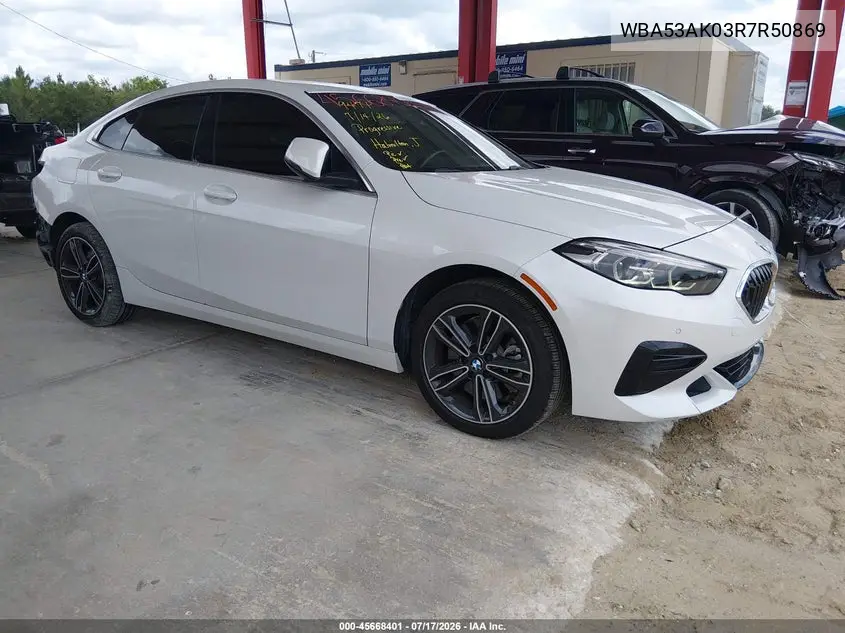 2024 BMW 228I Gran Coupe Sdrive VIN: WBA53AK03R7R50869 Lot: 45668401