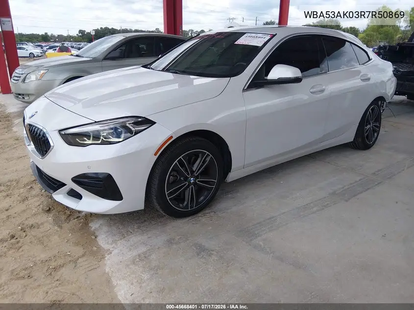 2024 BMW 228I Gran Coupe Sdrive VIN: WBA53AK03R7R50869 Lot: 45668401