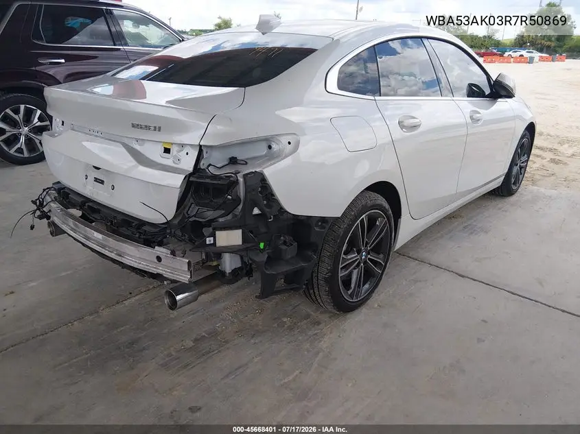 2024 BMW 228I Gran Coupe Sdrive VIN: WBA53AK03R7R50869 Lot: 45668401