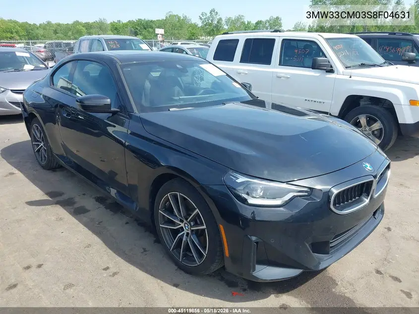 2025 BMW 230I xDrive VIN: 3MW33CM03S8F04631 Lot: 45119856